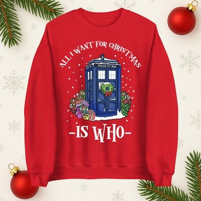 All I Want for Christmas Is Who Pullover, lustiger Sci-Fi Weihnachtspullover, Geeky Top