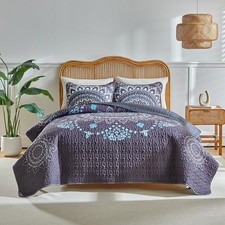 Boho Quilt Set King Size - Reversible Summer Bohemian Quilt Bedding Set, 3 Pi...