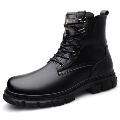 Men's Workwear Boots, Leather Lace Up, High Top, Thick Wool Cotton Pad Shoes