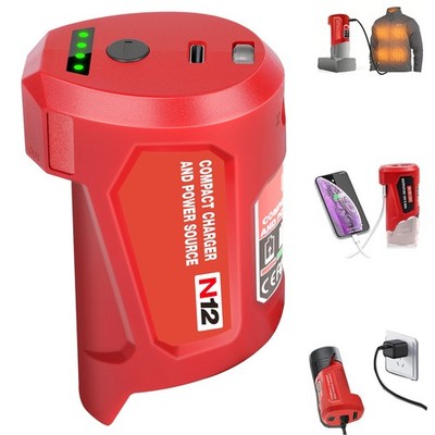 Battery Charger & Power Source USB Adapter for Milwaukee 12V M-12 Heated Jacket