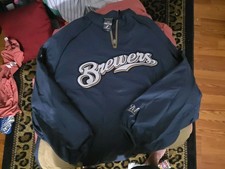 Majestic Milwaukee Brewers Cool Base Windbreaker Mens 2XL Blue 1/4 Zip Brand New
