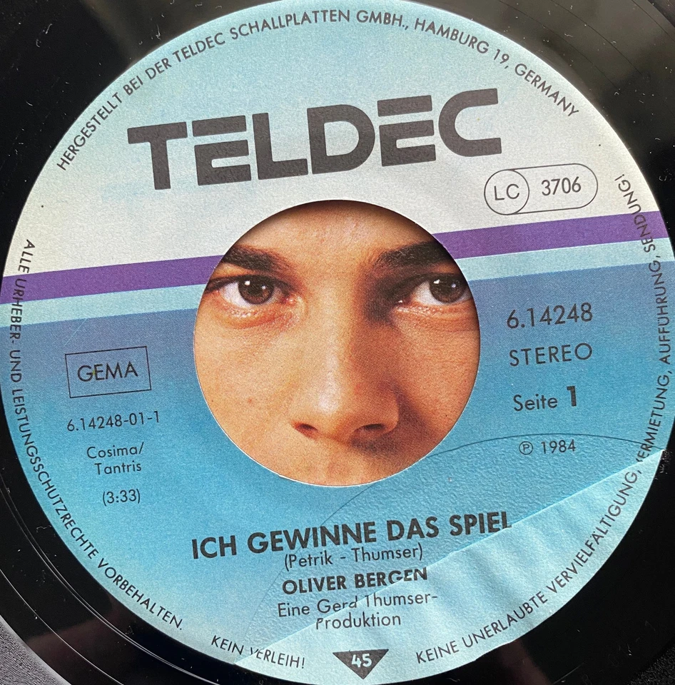 OLIVER BERGEN - ICH GEWINNE DAS SPIEL & GEH` NICHT ZU DEM ANDEREN - PROMO 1984 - Bild 3 von 4