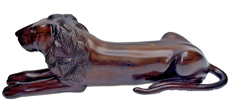 Hand Carved Lion Sitting Position Heavy Hardwood 14 Inches Beautiful