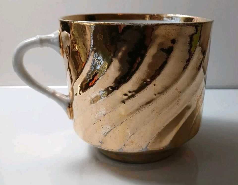 Taza bigote de porcelana victoriana alemana azul marino oro en relieve Foto 3 de 4