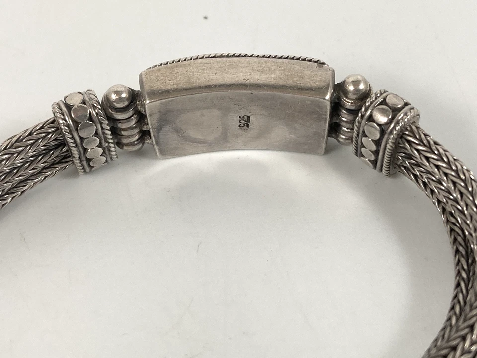 STERLING SILVER THREE ROW CHAIN DOTS BAR TOGGLE BRACELET 8" - Image 3 of 4
