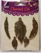Charmed Life Leaf Charm Assortment 5 New Antique Brass pcs for Jewelry &  Crafts