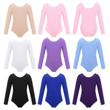 Girls Long Sleeve Ballet Dance Gymnastic Workout Tank Leotard Sports Bodysuit