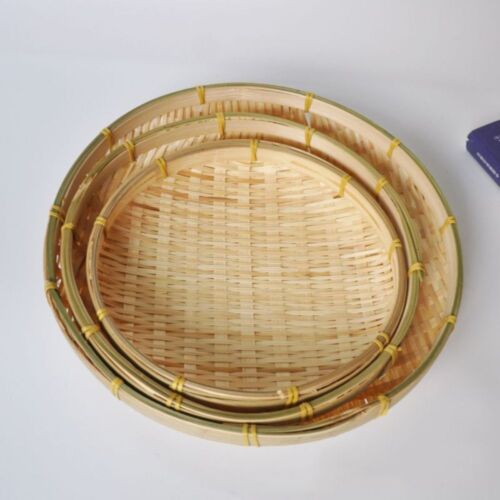 Round Woven Bamboo Tray Woven Bamboo Woven Basket for Kitchen - Picture 1 of 14