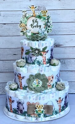 Tier Safari Diaper Cake Baby Shower Boy Jungle Safari Diaper Cake