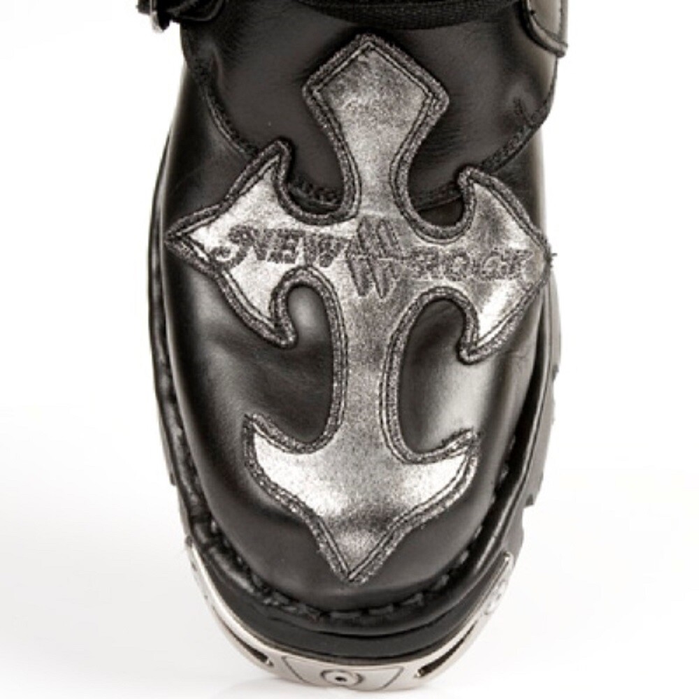 NEW ROCK 407-S1 Silver Cross BOOTS Black Leather Gothic Punk