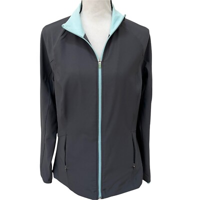 LUCY Tech Activewear Gray Mint trim Long sleeve Zip up Jacket Size
