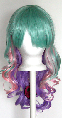20'' Layered Loose Curly Cut w/ Long Bangs Mint Green, Pink, Lavender Purple Wig