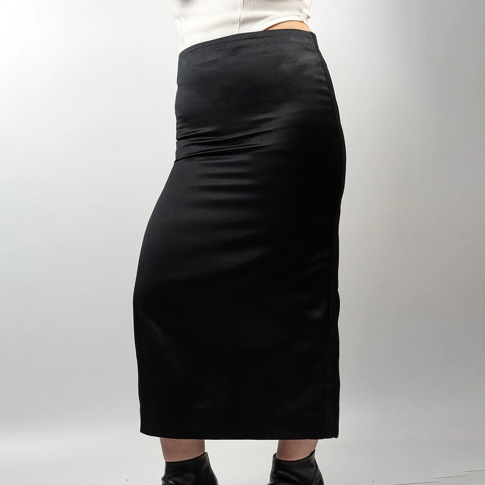 Miu Miu атласной шелк макси длинный черный трапециевидный прямой карандаш юбка S/IT40/W26 - Изображение 4 из 4