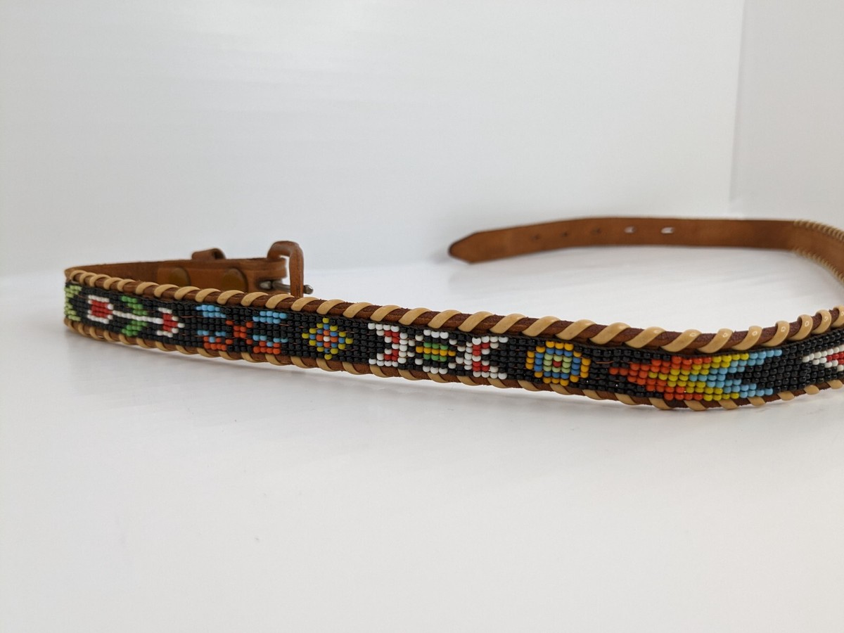 Vintage Beaded Leather Belt Thunderbird design Genuine Cowhide Size 28 Vintage Bead Thunderbird Leather Belt - Etsy main image 3