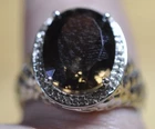 Women's Vintage Sterling Silver Smokey Quartz Size 11 Oval Statement Ring