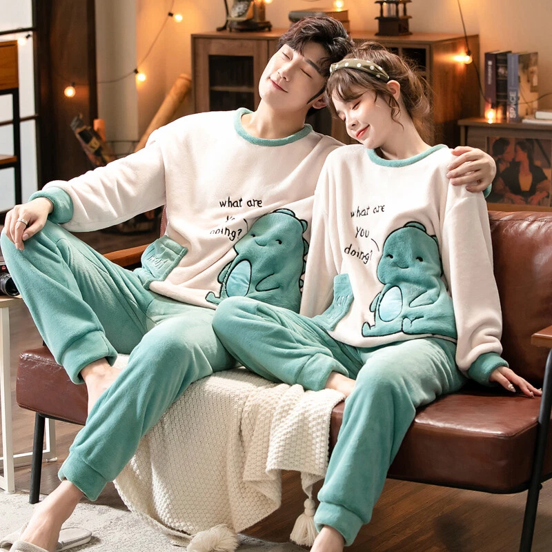 Couple Winter Long Sleeve Pajamas Set Women Nightgown Sleepwear Home  Clothes New