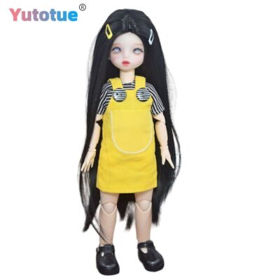 Yutotue 30cm Height Girl Doll Black Long Straight Wigs Clothes Suit Full Set Toy