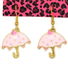 Hot Pink Enamel Cute Umbrella Crystal Girls Holiday gifts Women Stand Earrings