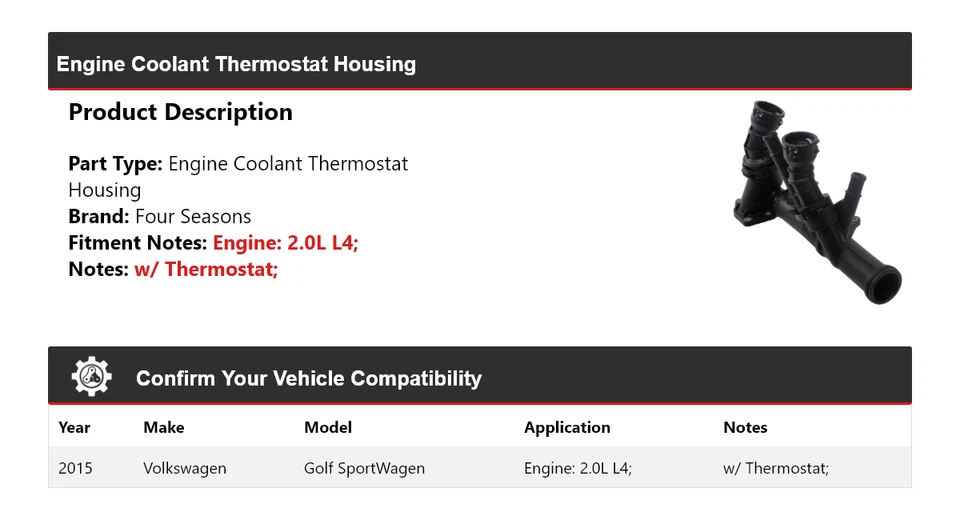 For 2015 Volkswagen Golf SportWagen Engine Coolant Thermostat Housing 4 Seasons - Image 2 of 3