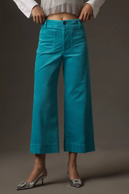NWT Anthropologie Turquoise Blue The Colette Cropped Wide-Leg