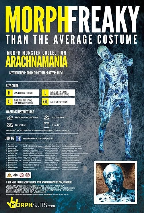 Adulto Arachnomania Morphsuit Esqueleto Araña Zentai Traje Halloween Disfraz M-XXL Foto 4 de 4