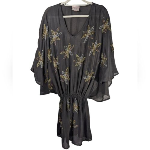 Romeo + Juliet Couture Sheer Black Batwing Sleeve Beaded Peplum Blouse Size S