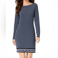 Michael Kors Womens Polka Dot Abstract Long Sleeve Stretchy Dress Size XL