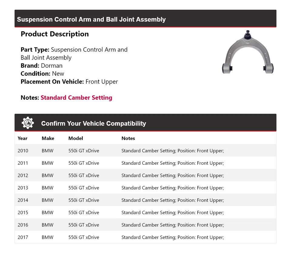 Conjunto de rótula brazo de control Dorman para BMW 550i GT 2010-2017 20 Foto 2 de 4