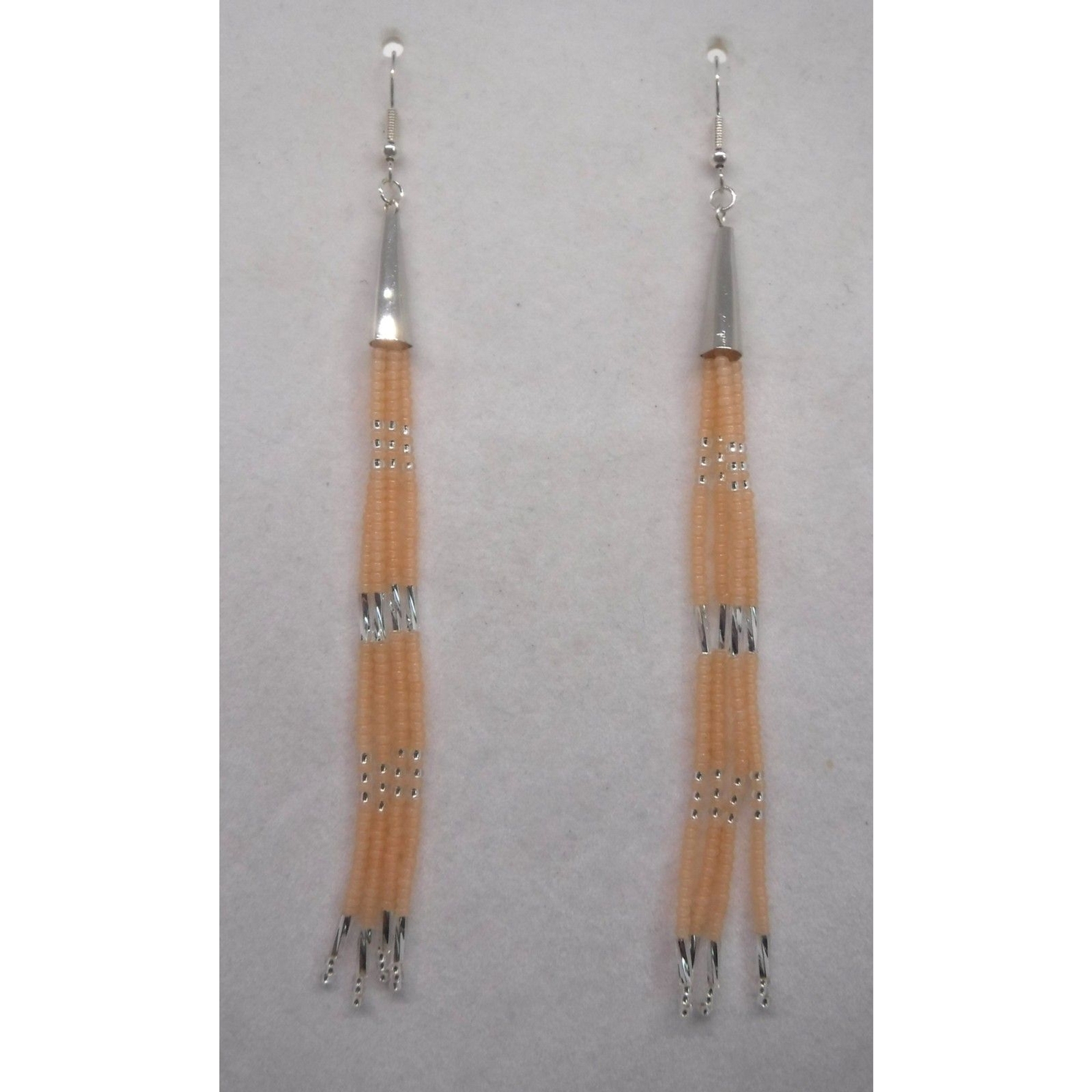 Beaded Peach and Silver Elegant Dangle Earrings-image