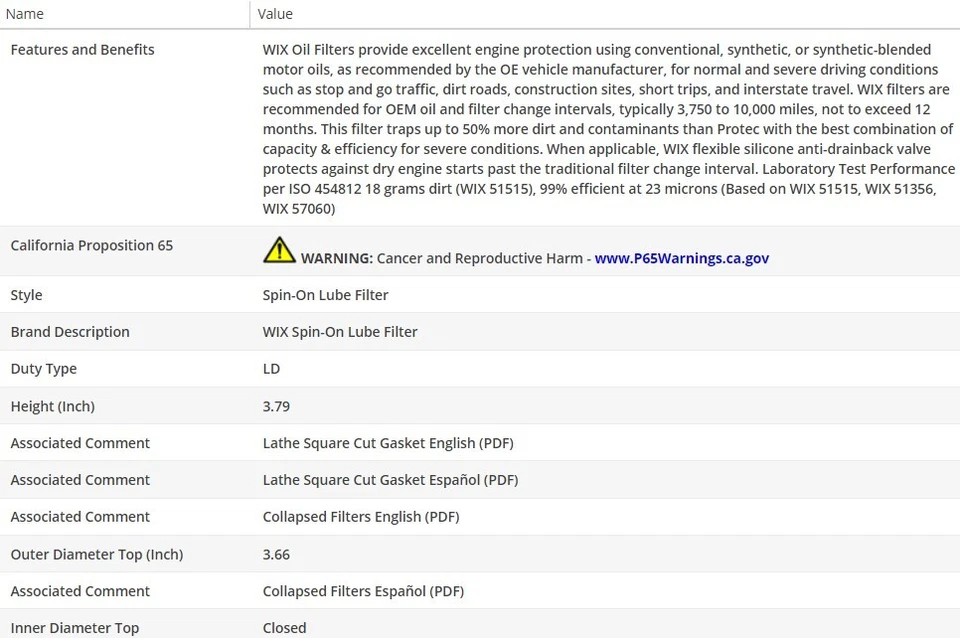 Filtro de aceite de motor OEM WIX para GMC PB1500 SERIE 1965 L4-2,5 L Foto 3 de 4