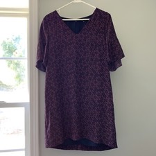 Madewell Women's Shift Dress Blue Purple 100% Silk Ruffle Sleeve Clover Size 2