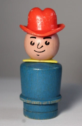 1970 Old VINTAGE Fisher Price Little People Figure Wood Farmer Dad Farm Set #915