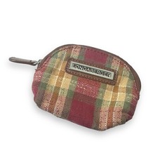 Longaberger Zip Top Orchard Plaid Coin Change Purse Key Ring EUC vintage
