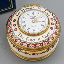 Halcyon Days Enamels Trinket Box Clock "The Happier the Time the Faster It Goes"