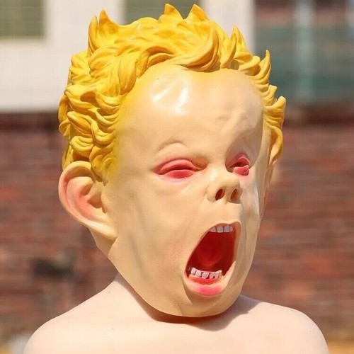 Funny crying face doll mask latex head cover cosplay party whole scare ...