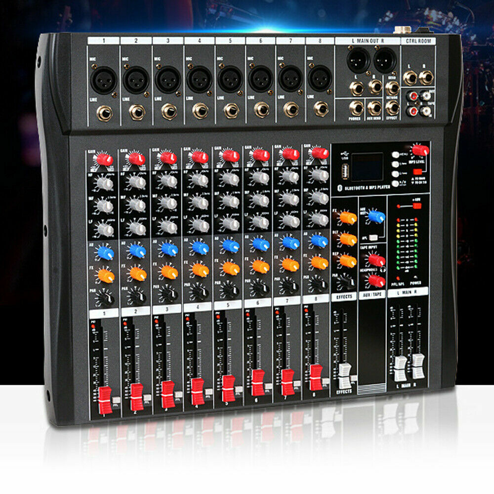 Professional USB 8 Channels Bluetooth Line Live Mixing Studio Audio Sound  Mixer | eBay