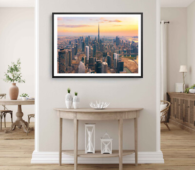 Downtown UAE Print, Dubai Wall Art, Sunset Sky Framed City Skyline Wall Art,City