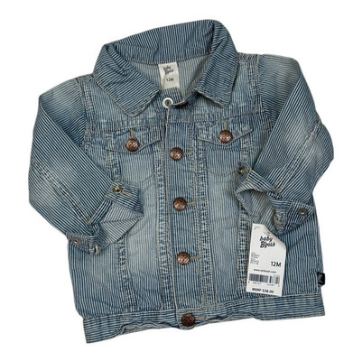 Baby B'Gosh Engineer Railroad Hickory Stripe Denim Jacket 12M Moto Collar NWT