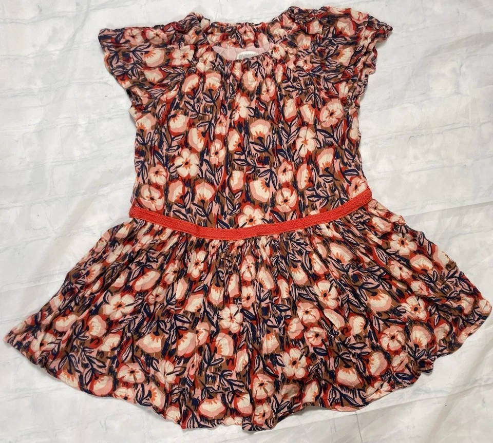 Gymboree HELLO FALL Poppies Flower Dress Little Girl 6 Orange Brown Pink Blue - Image 2 of 4