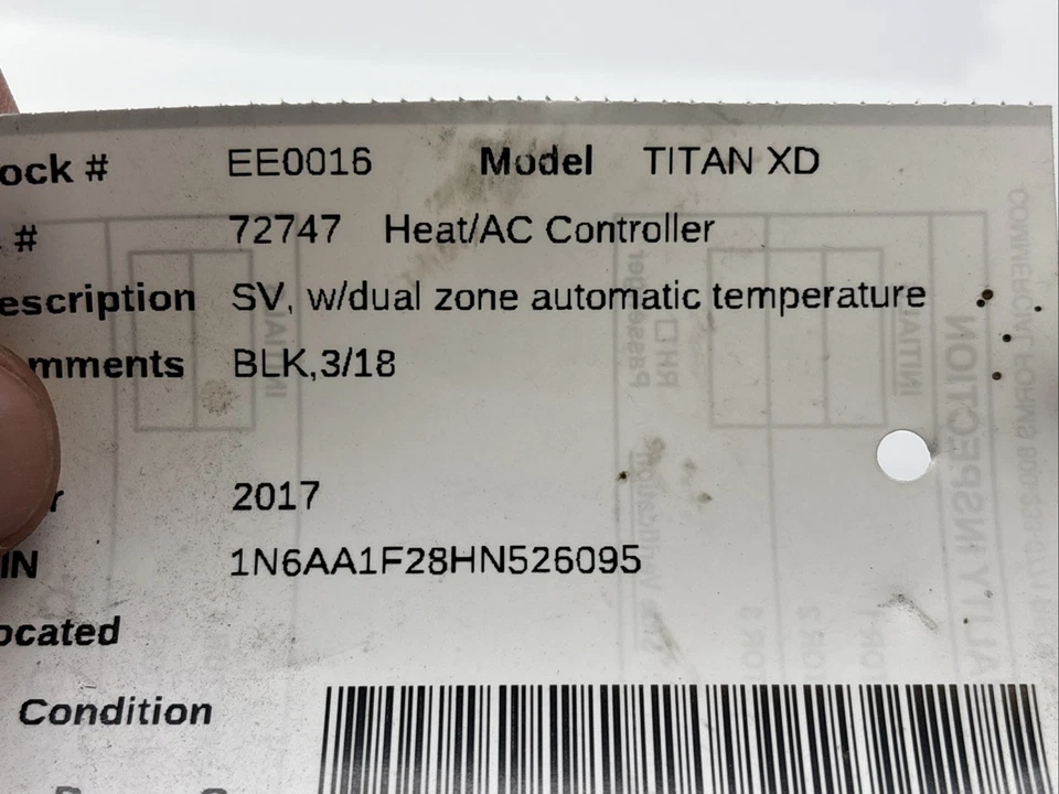 2017-2024 Nissan Titan XD Climate AC Heat Temperature Control 27500-EZ20B - Image 4 of 4