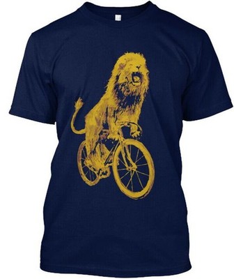 Funny Lion Bicycle Spacial T-Shirt Made in the USA Size S to 5XL