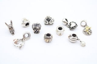 Pandora Sterling Silver Charms Gold Accent Heart Flamingo Palm Tree x 10 (36g)
