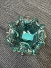 Vintage Heavy 6” Murano Art Glass Venetian Ruffled Rim Blue Bowl Dish