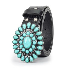 Women Western-Turquoise-Cowboy-Belt Vintage Engraved Leather Belt Turquoise C...
