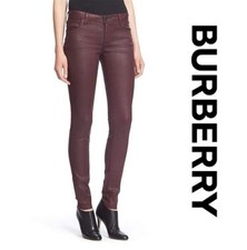 Women's Burberry Brit Size 27 Wax CoatedSkinny Jeans Oxblood