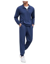 Men's Tracksuit 2 Piece Quarter Zip Sweatsuit Sets Casual 3X-Large Navy Blue