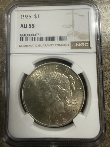 1925-P PEACE DOLLAR $1 *NGC AU58 CHOICE ABOUT UNCIRCULATED
