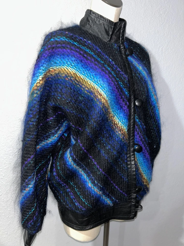 Danouchka Olivier France Women’s Vintage Leather & Mohair Cardigan Bomber - Image 4 of 4