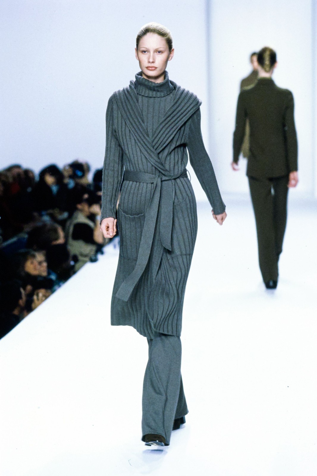 Calvin Klein Collection Fall 1996 Brown Cashmere Belted Duster Cardigan M