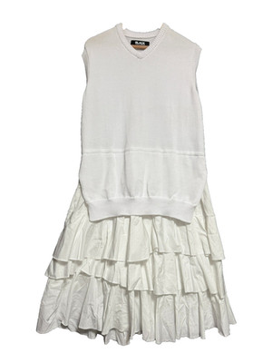 Black Comme des Garcons Tiered Ruffle Knit Dress Small White Japan Avant-Garde